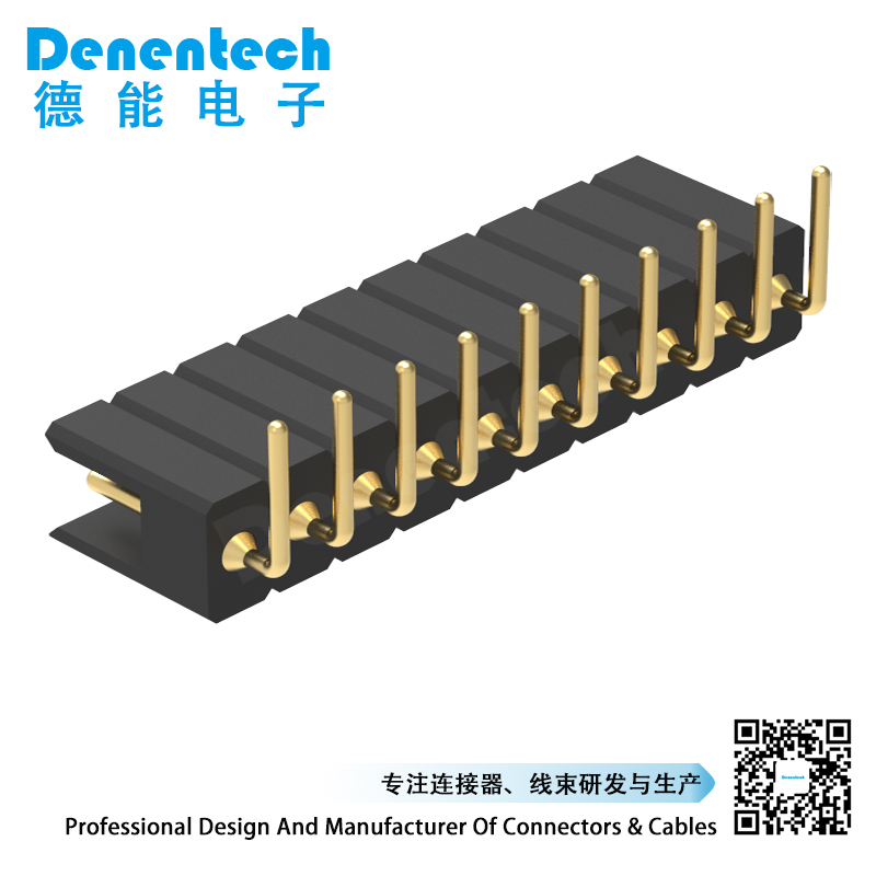 Denentech high quality 2.54MM machined pin header H6.90xW4.36 single row right angle circular hole pin header